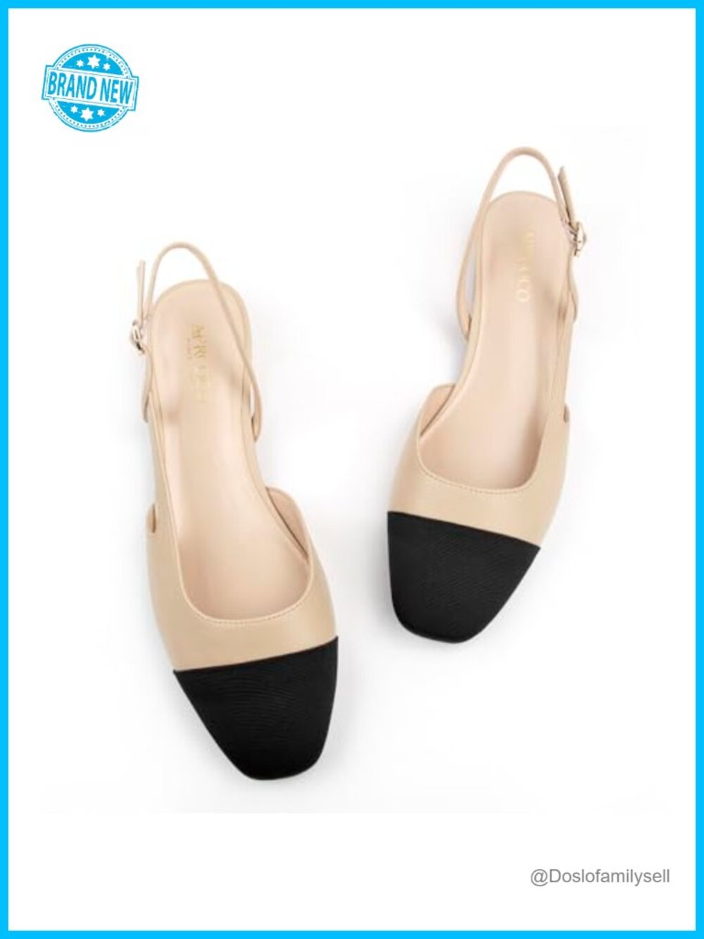 Slingback Flats Square Toe Two Toned Faux Leather Low Heel Wedding Shoes